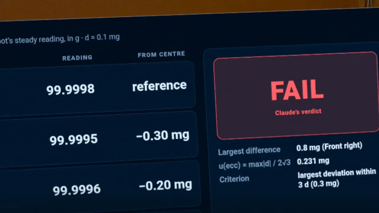 Readings panel with each position’s reading and a red FAIL marked as Claude’s verdict